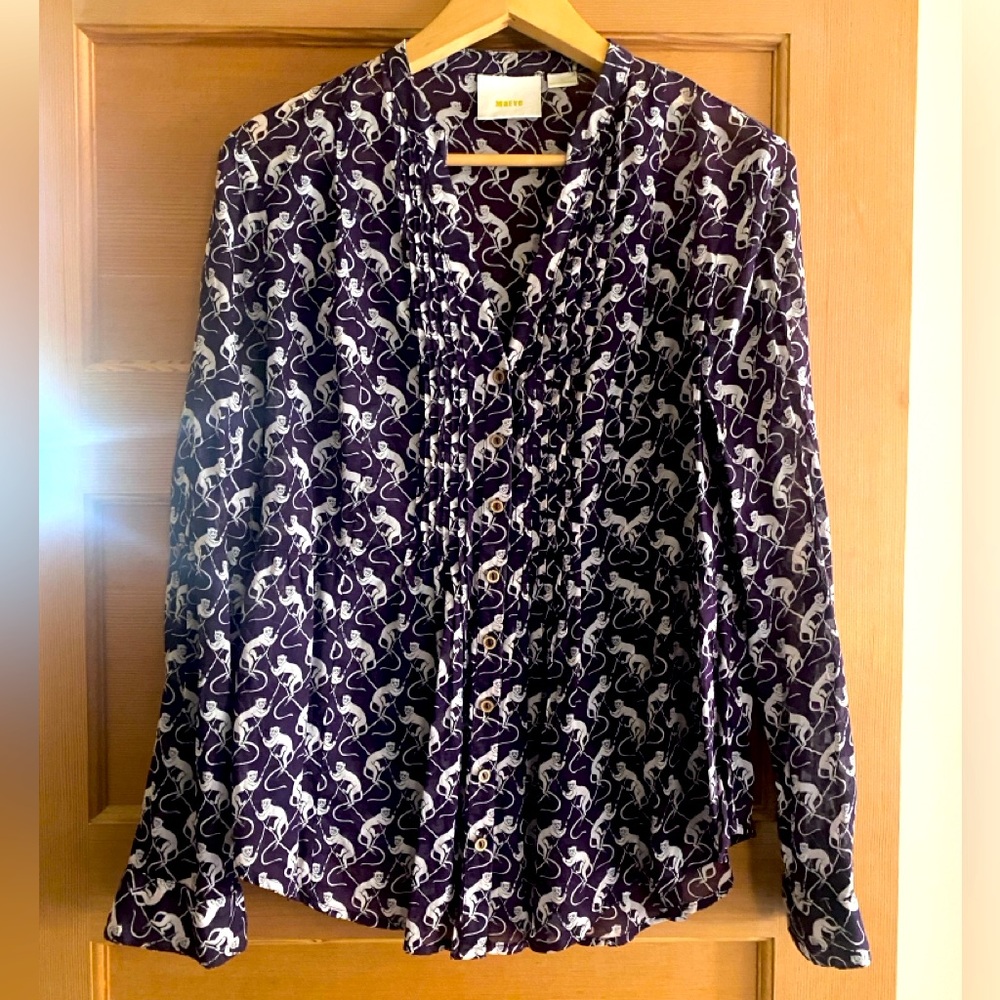 Anthropologie Maeve sheer cotton monkey print top size 4